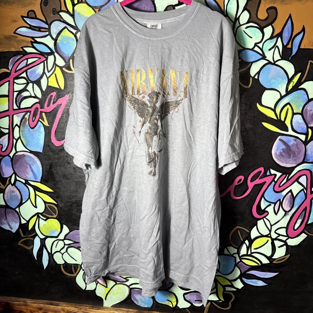 Unisex Nirvana Band T-Shirt Tee, Bluish Grey, XXL 2XL